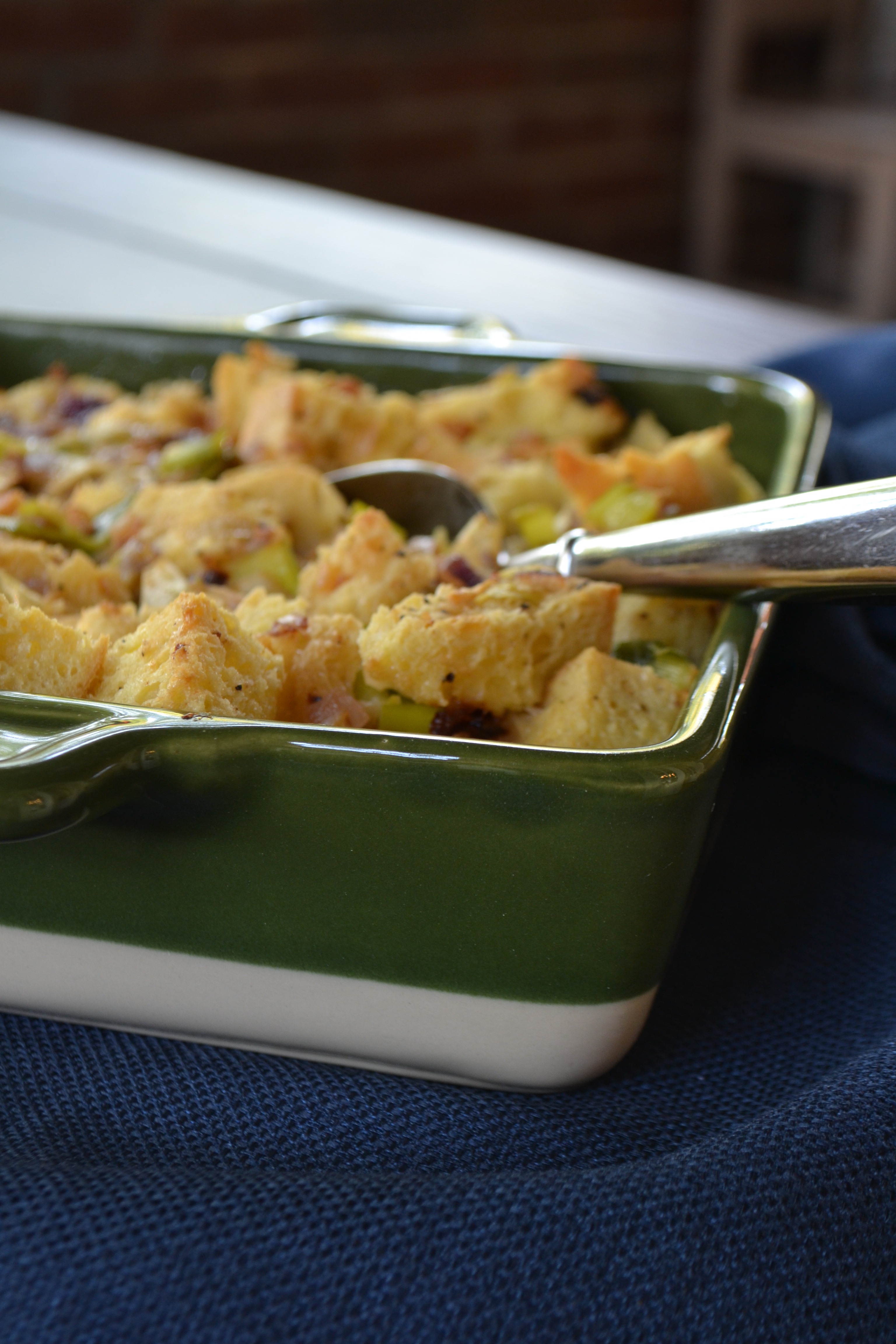 10 Days of Vegetable Sides: Savory Leek and Onion Bread Pudding – Minced